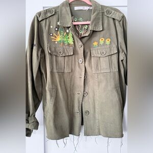 EUC Billy T Embroidered Olive Green Jacket